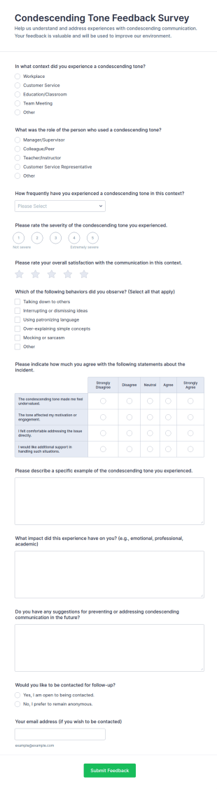 Condescending Tone Feedback Survey Form Template
