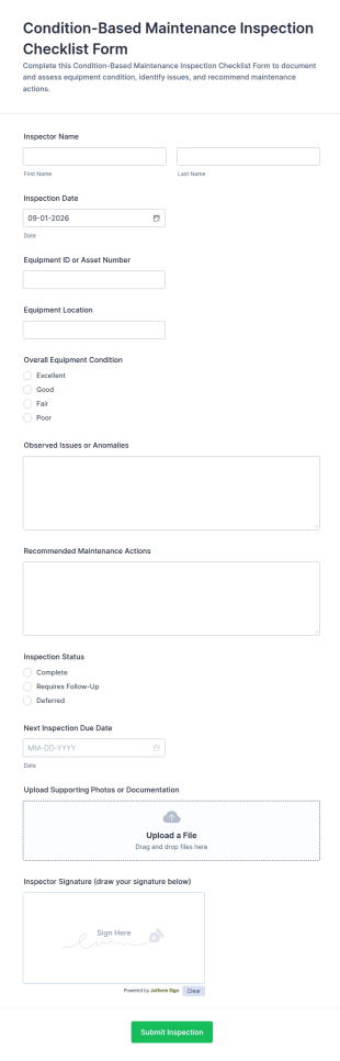 Condition Based Maintenance Inspection Form Template