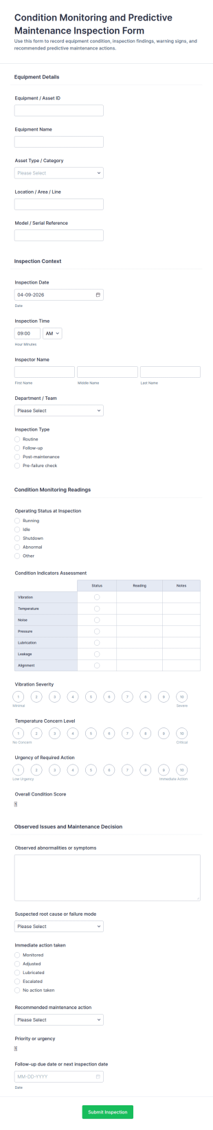 Condition Monitoring And Predictive Maintenance Inspection Form Template