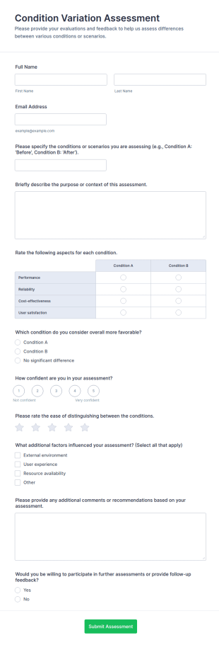 Condition Variation Assessment Form Template
