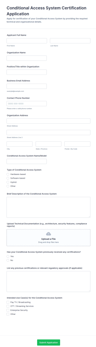 Conditional Access System Certification Application Form Template