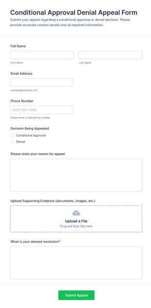 Conditional Approval Denial Appeal Form Template