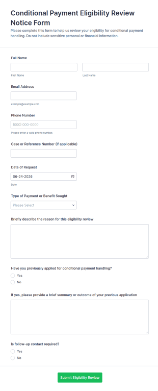 Conditional Payment Eligibility Review Notice Form Template