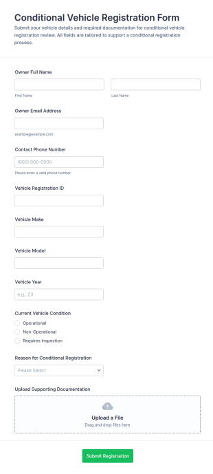 Conditional Vehicle Registration Form Template