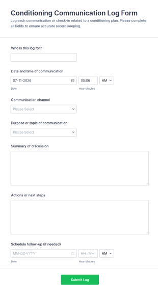 Conditioning Communication Log Form Template