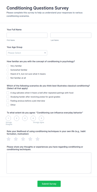 Conditioning Questions Survey Form Template