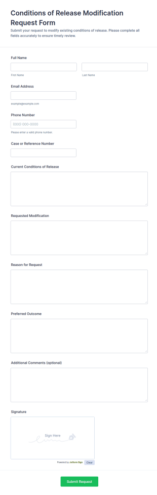 Conditions Of Release Modification Request Form Template
