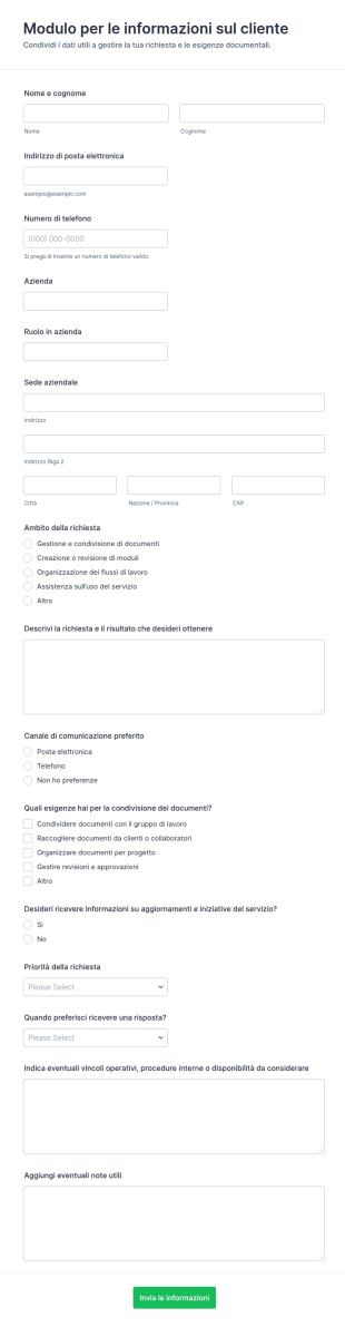 Condivisione Informazioni Clienti Form