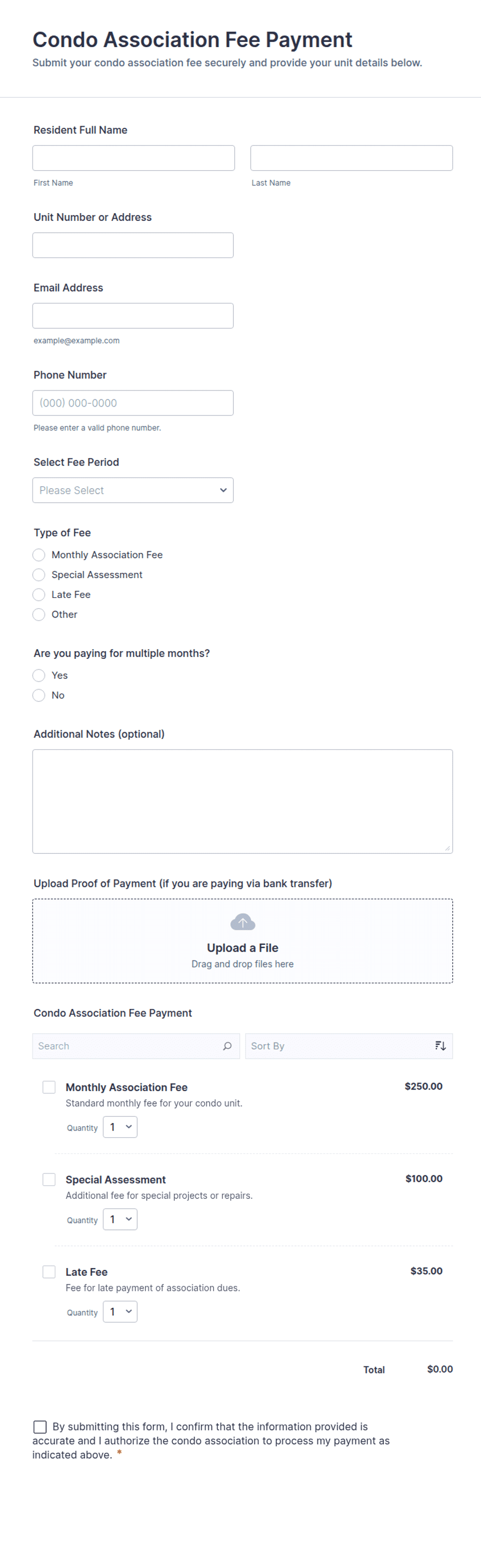 Condo Association Fee Payment Form Template | Jotform