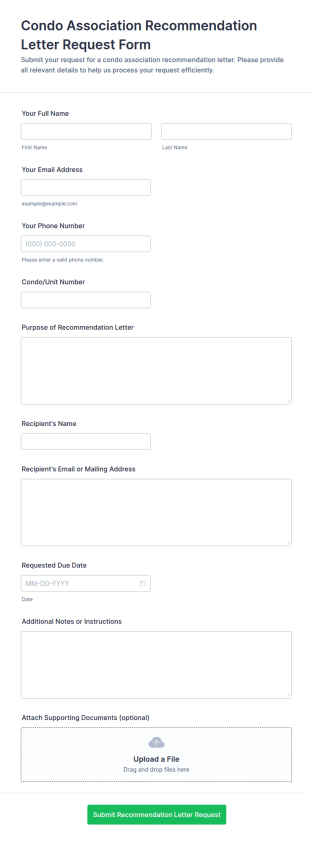 Condo Association Recommendation Letter Request Form Template