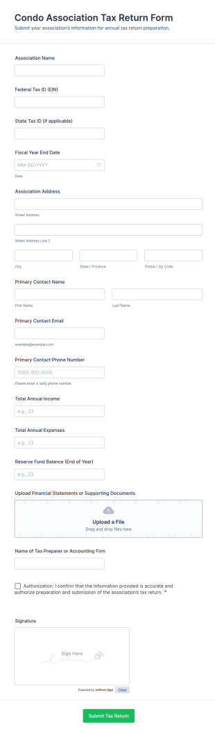 Condo Association Tax Return Form Template