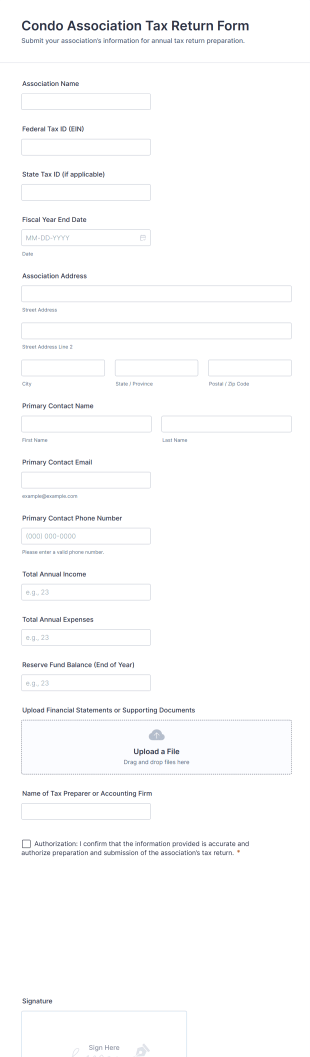 Condo Association Tax Return Form Template
