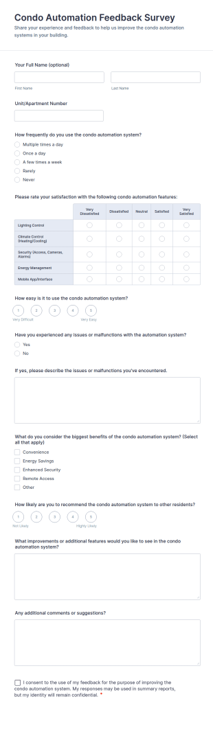 Condo Automation Feedback Survey Form Template