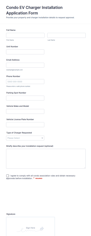 Condo EV Charger Installation Application Form Template