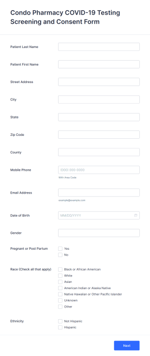 Condo Pharmacy COVID 19 Testing Screening And Consent Form Template