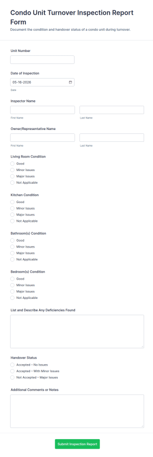 Condo Unit Turnover Inspection Report Form Template