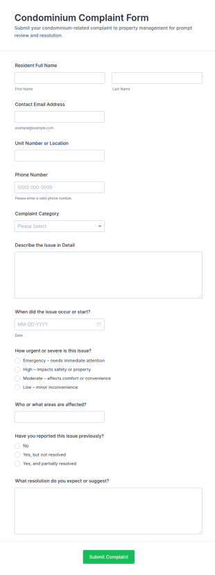 Condominium Complaint Form Template