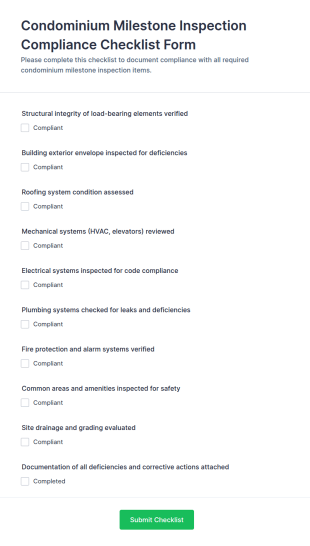 Condominium Milestone Inspection Compliance Checklist Form Template