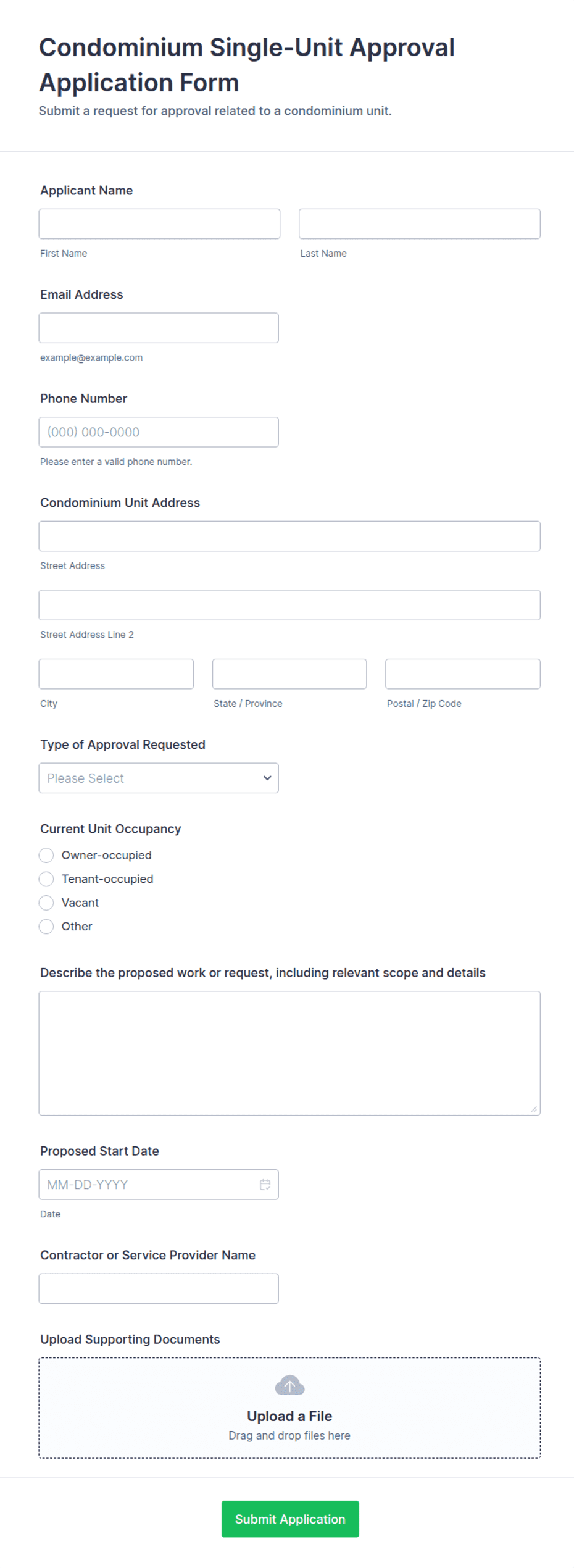Condominium Single-Unit Approval Application Form Template | Jotform