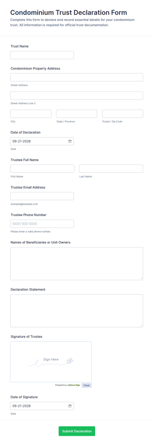Condominium Trust Declaration Form Template