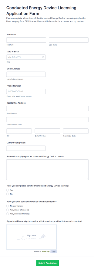 Conducted Energy Device (CED) Licensing Application Form Template