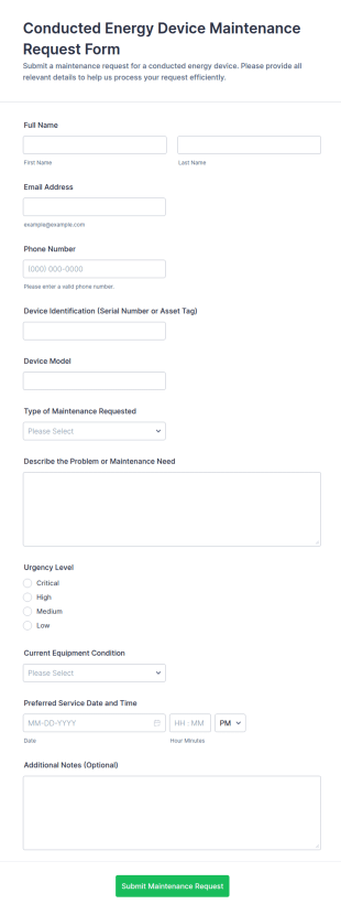 Conducted Energy Device Maintenance Request Form Template