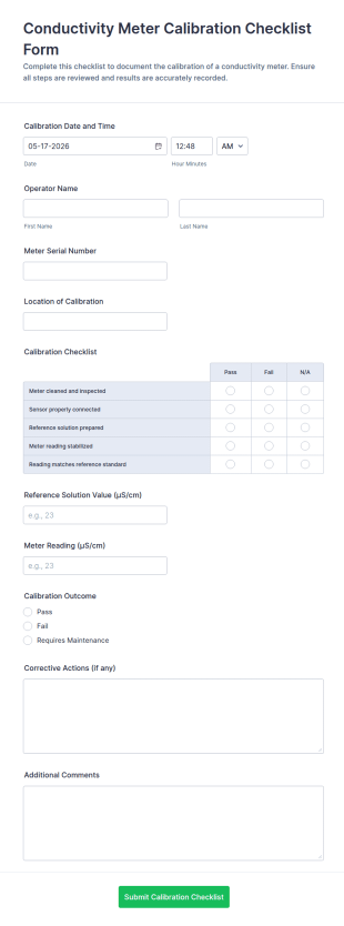 Conductivity Meter Calibration Checklist Form Template