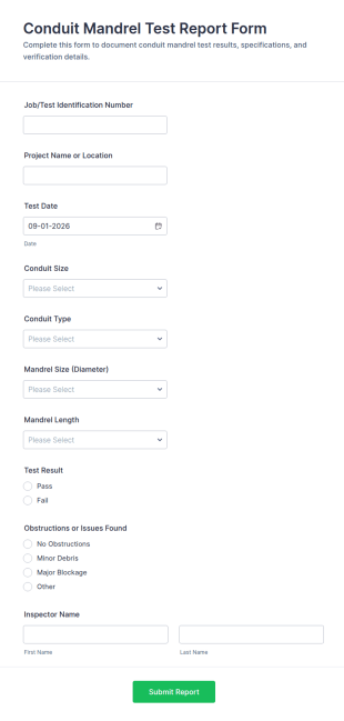 Conduit Mandrel Test Report Form Template