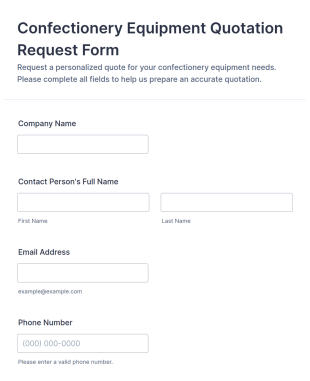Confectionery Equipment Quotation Request Form Template