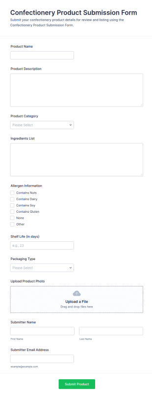 Confectionery Product Submission Form Template