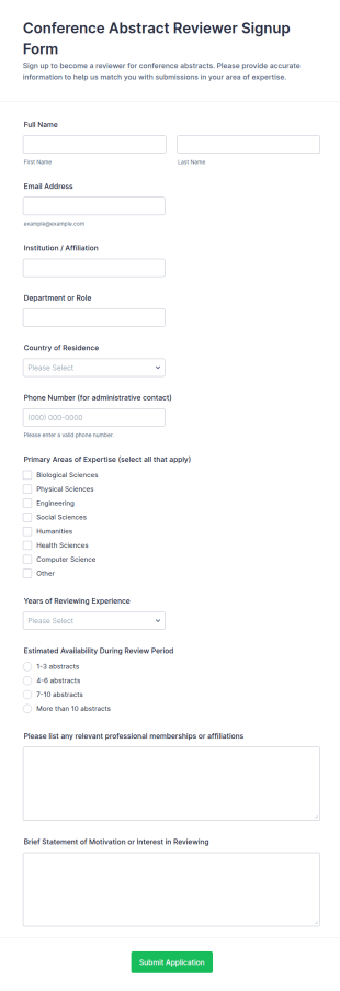 Conference Abstract Reviewer Signup Form Template