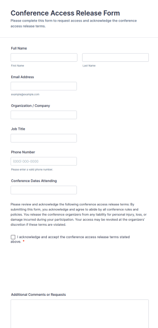 Conference Access Release Form Template