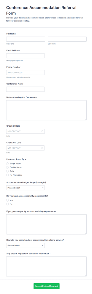 Conference Accommodation Referral Form Template