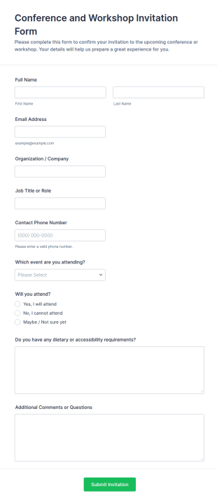 Conference And Workshop Invitation Form Template