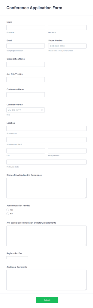 Conference Application Form Template