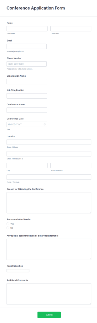 Conference Application Form Template