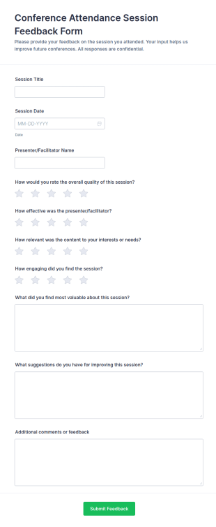 Conference Attendance Session Feedback Form Template