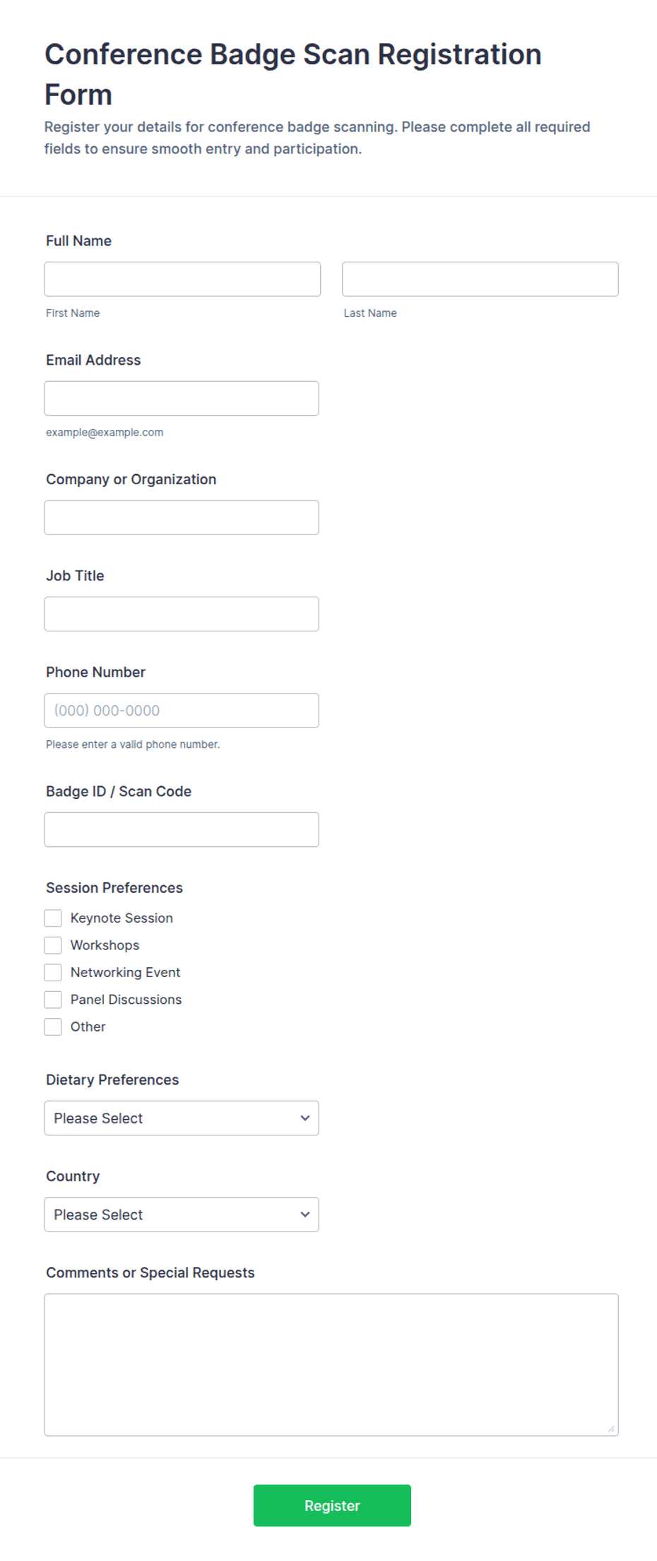 Conference Badge Scan Registration Form Template | Jotform
