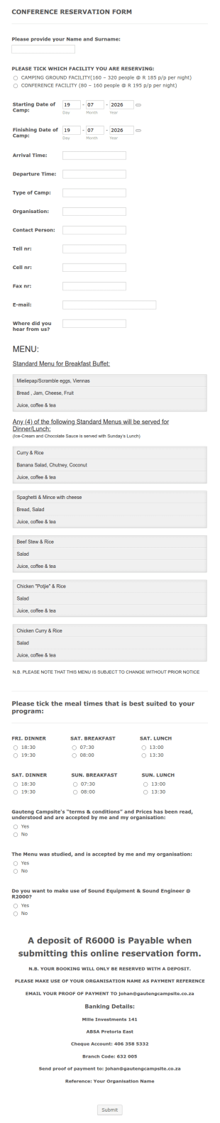 Conference Booking Request Form Template