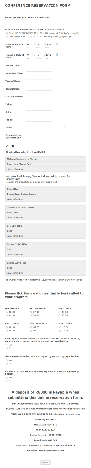 Conference Booking Request Form Template