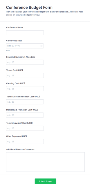 Conference Budget Form Template