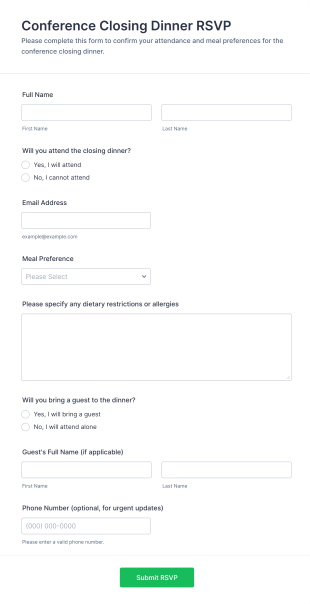 Conference Closing Dinner RSVP Form Template