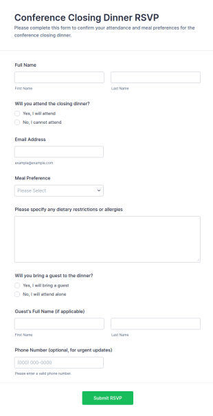 Conference Closing Dinner RSVP Form Template
