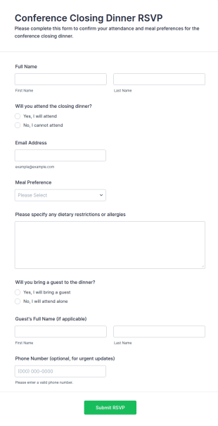 Conference Closing Dinner RSVP Form Template