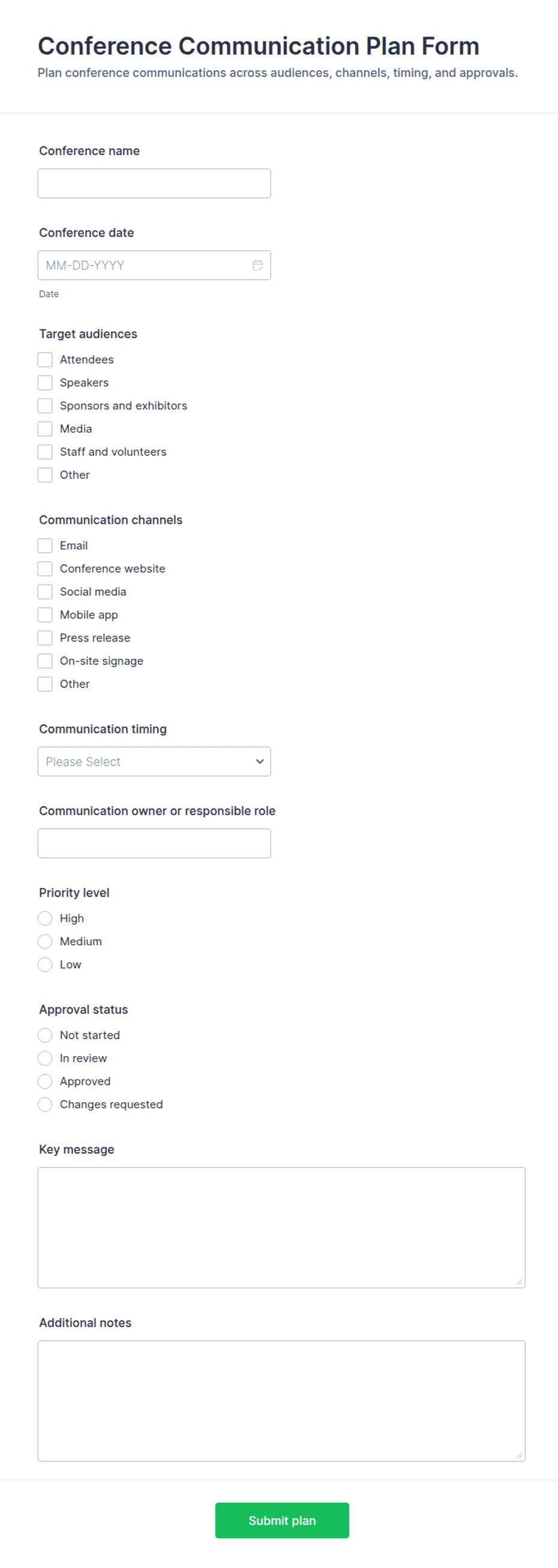 Conference Communication Plan Checklist Form Template | Jotform