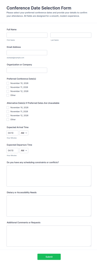 Conference Date Selection Form Template