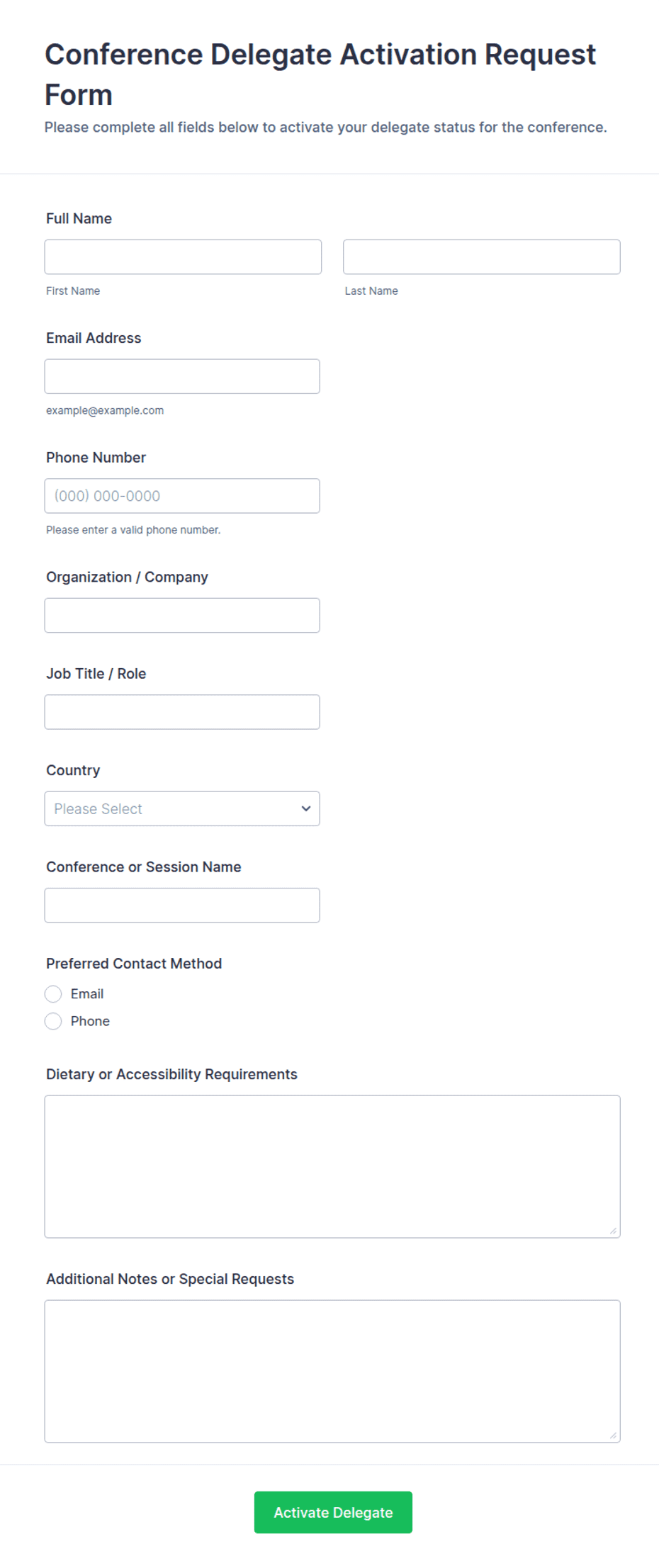 Conference Delegate Activation Request Form Template | Jotform