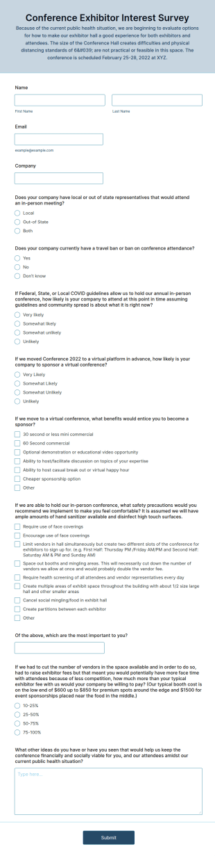 Conference Exhibitor Interest Survey Form Template