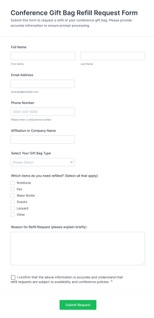 Conference Gift Bag Refill Request Form Template