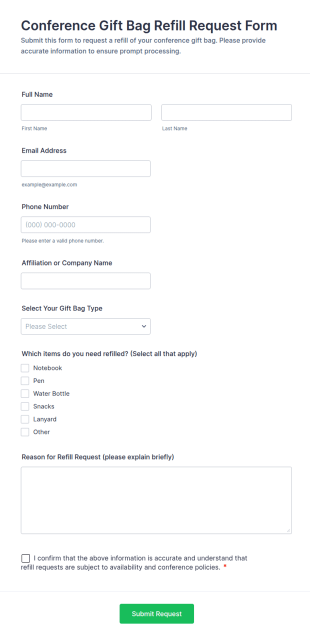 Conference Gift Bag Refill Request Form Template